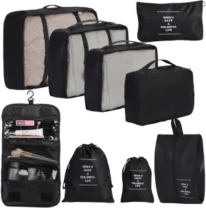 Packing Cubes Storage Luggage Organizers Bags 9 set for Travel Clothing Classification Storage Bag (Black, 9 Pieces)