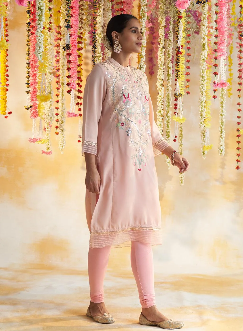 Pearl Peach Kurta With Embroidery