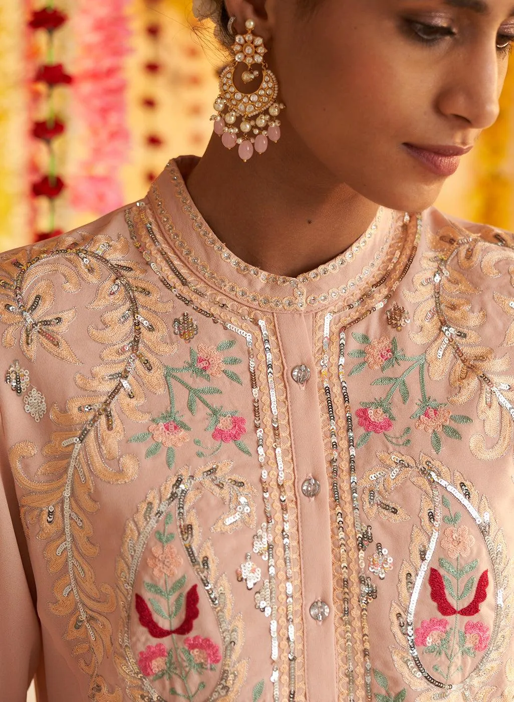 Pearl Peach Kurta With Embroidery