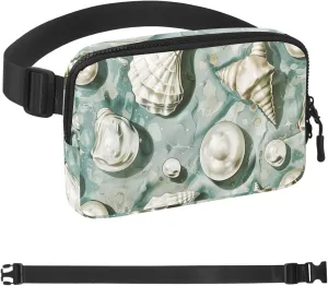 Pearl Shell Print Fanny Packs for Women Men, Crossbody Belt Bag with Zipper Pockets,Waterproof Waist Packs with Adjustable Strap for Workout Running Traveling Hiking