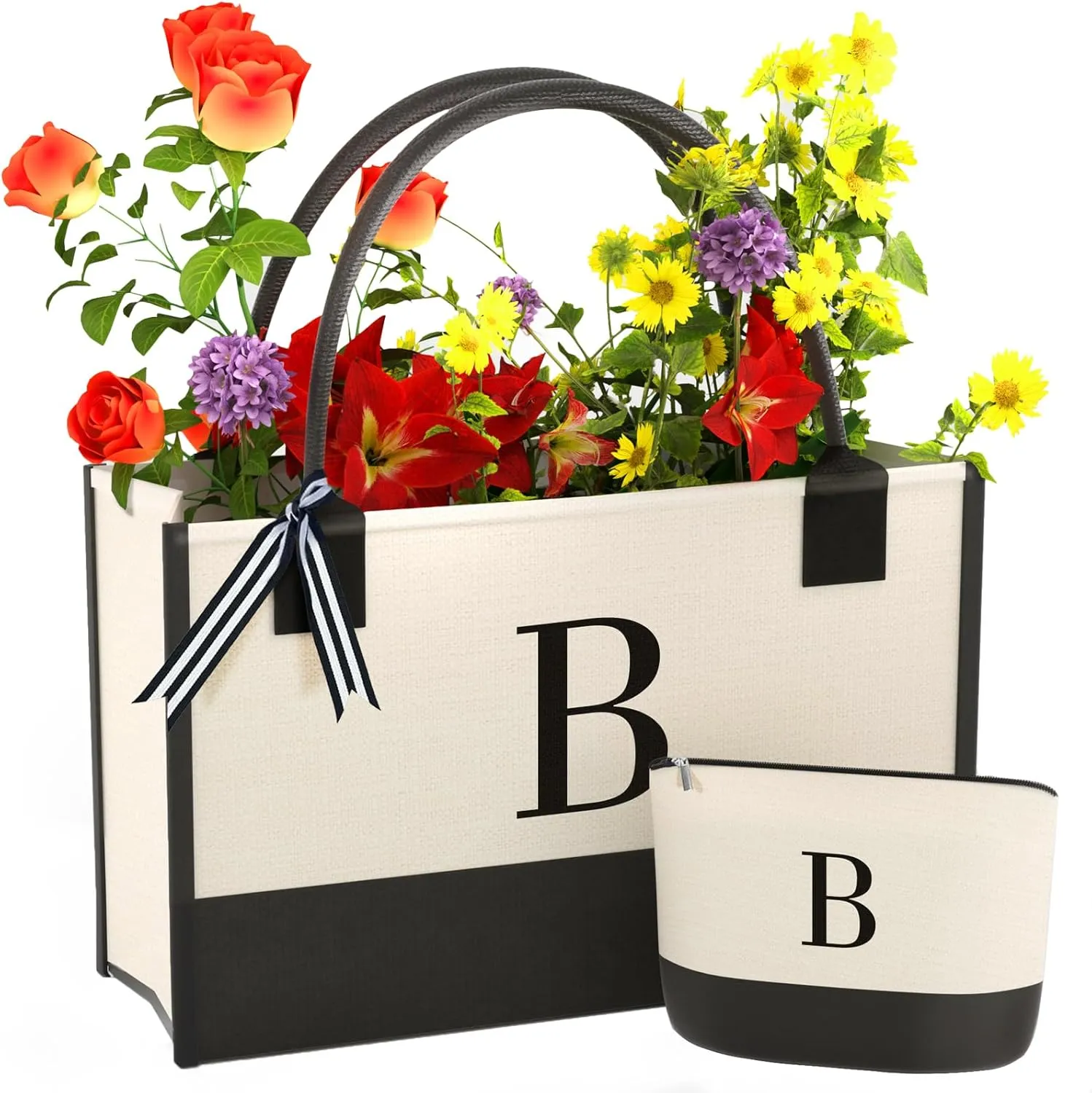 Personalized Canvas Tote Bag, Monogrammed Gift with Zipper Pouch for Women