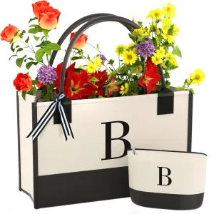 Personalized Canvas Tote Bag, Monogrammed Gift with Zipper Pouch for Women