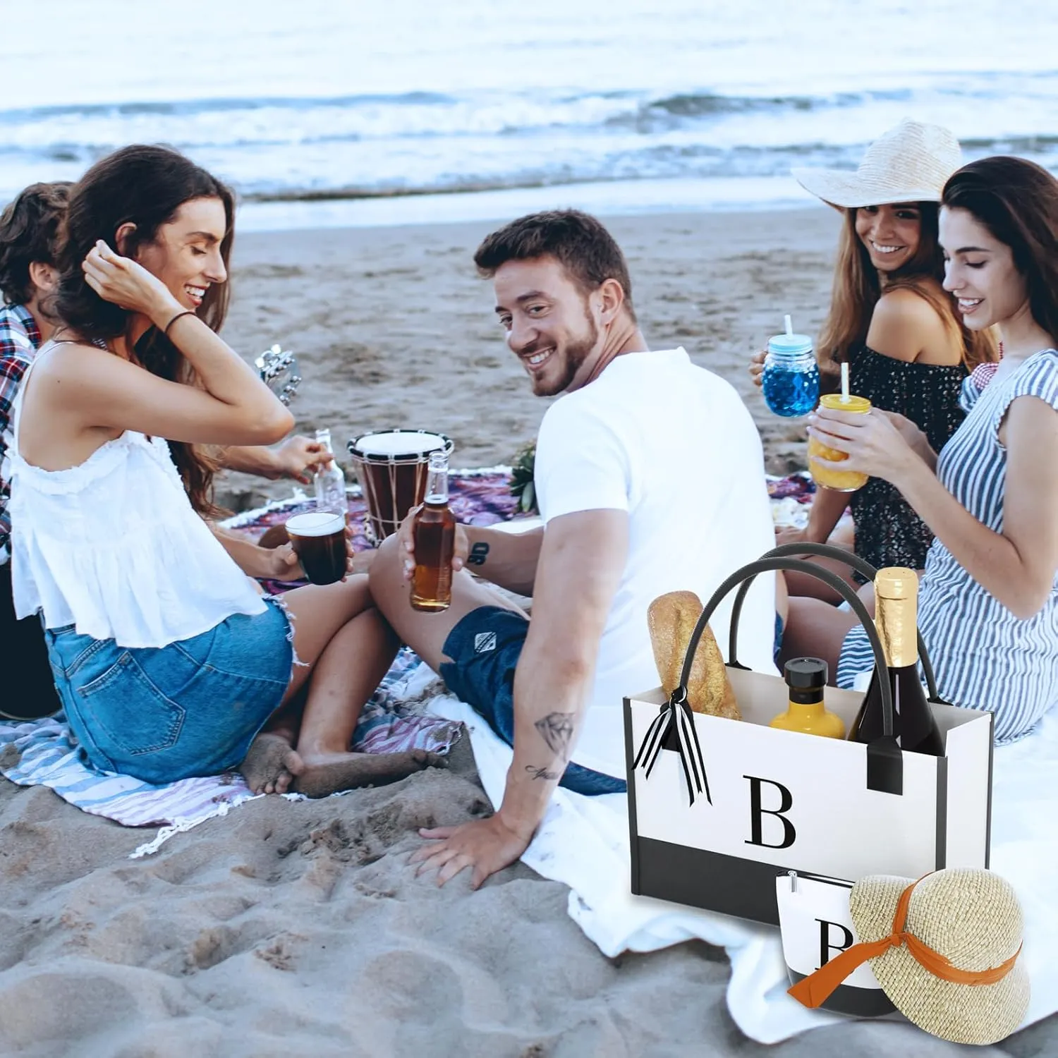 Personalized Canvas Tote Bag, Monogrammed Gift with Zipper Pouch for Women