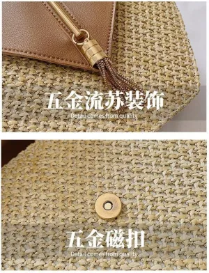 PEYNIR Straw Handbags for Women 2024,Women Purse Summer Straw Woven Clutch Bag Handbags Vacation Beach Tote Formal Party Wedding (Brown)