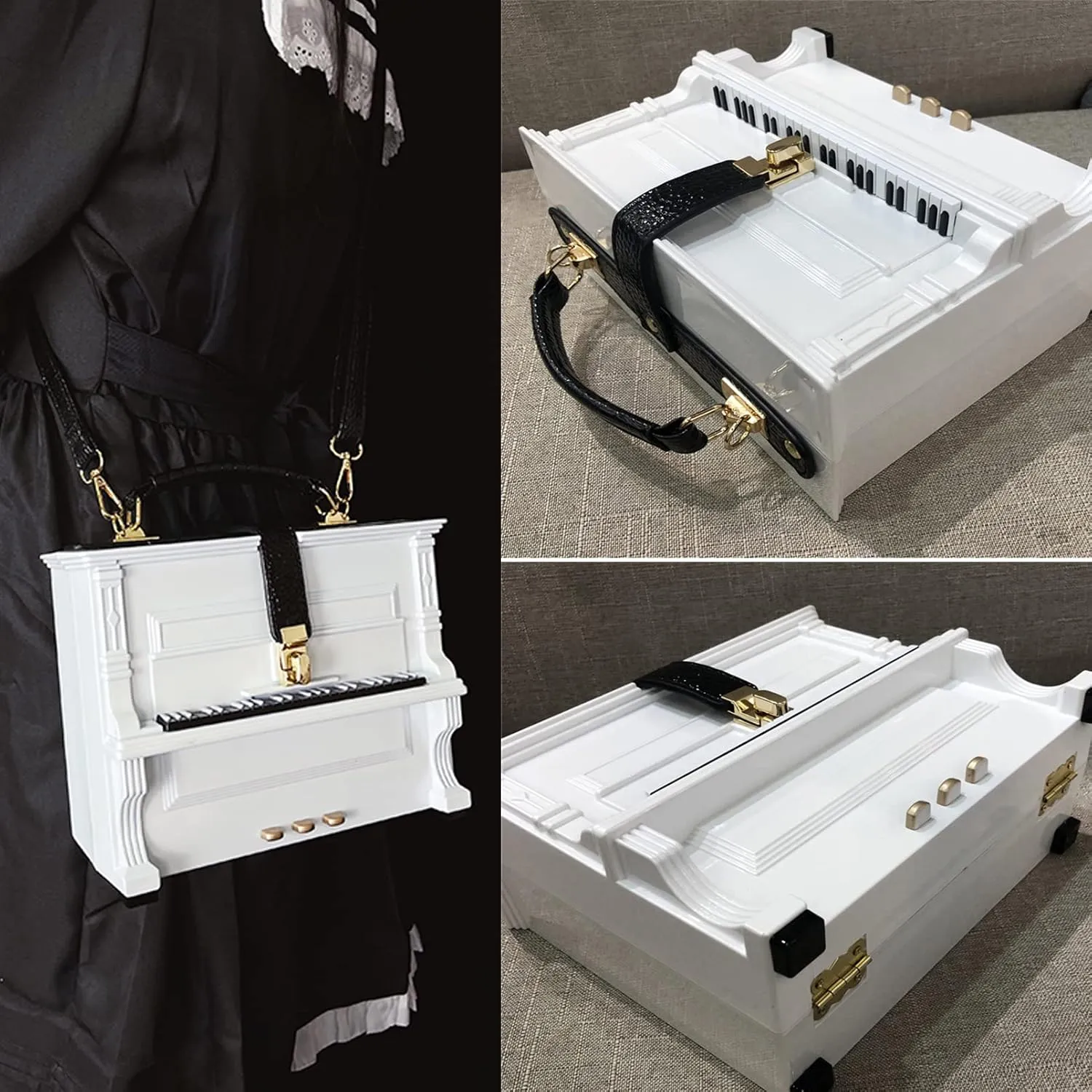 Piano Shaped Purse Handbag Women Crossbody Shoulder Bag Acrylic Unique Novelty Box Shaped Piano Purse Top Handle Clutch Bag