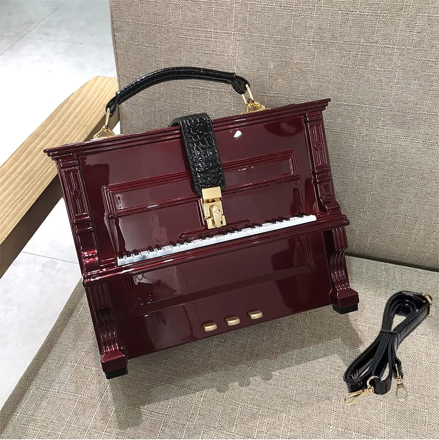 Piano Shaped Purse Handbag Women Crossbody Shoulder Bag Acrylic Unique Novelty Box Shaped Piano Purse Top Handle Clutch Bag