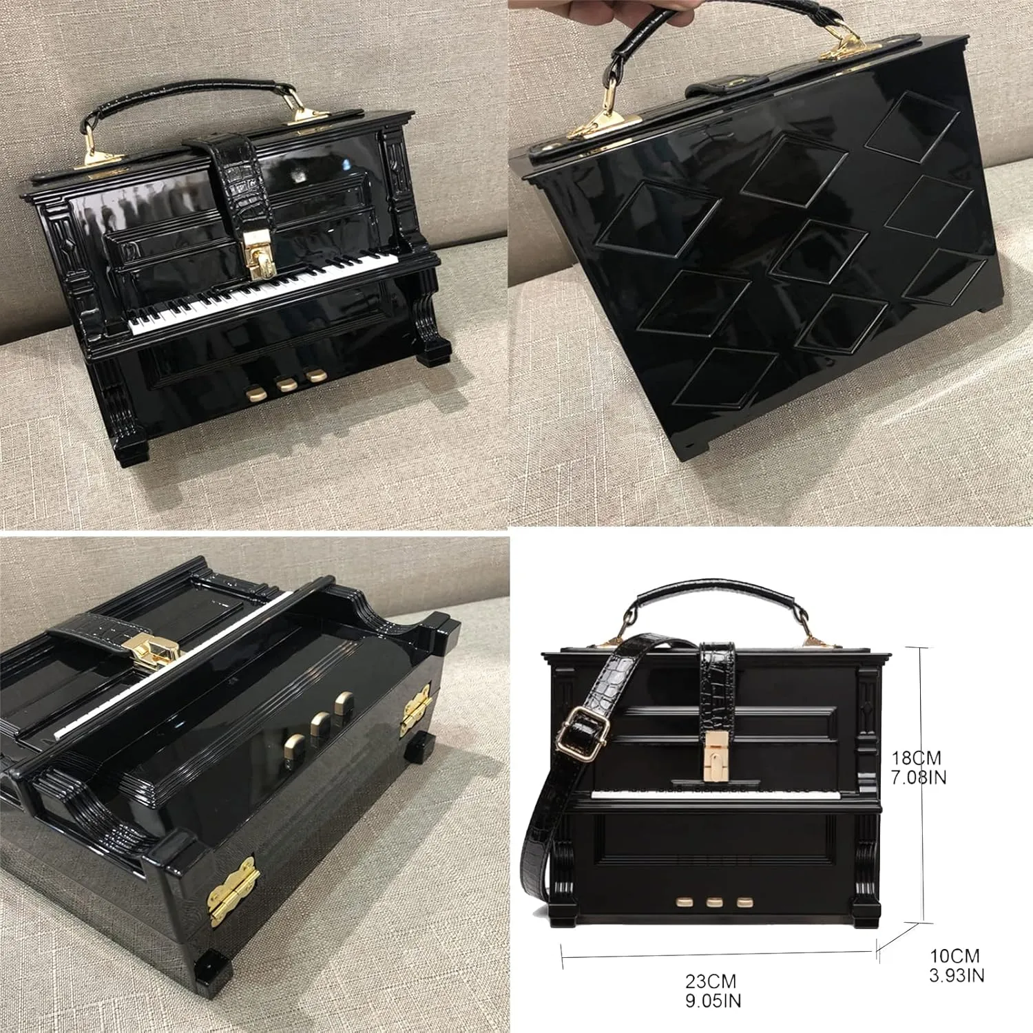 Piano Shaped Purse Handbag Women Crossbody Shoulder Bag Acrylic Unique Novelty Box Shaped Piano Purse Top Handle Clutch Bag
