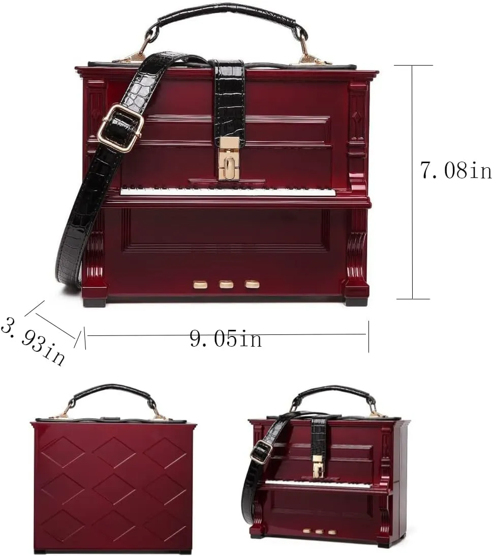 Piano Shaped Purse Handbag Women Crossbody Shoulder Bag Acrylic Unique Novelty Box Shaped Piano Purse Top Handle Clutch Bag