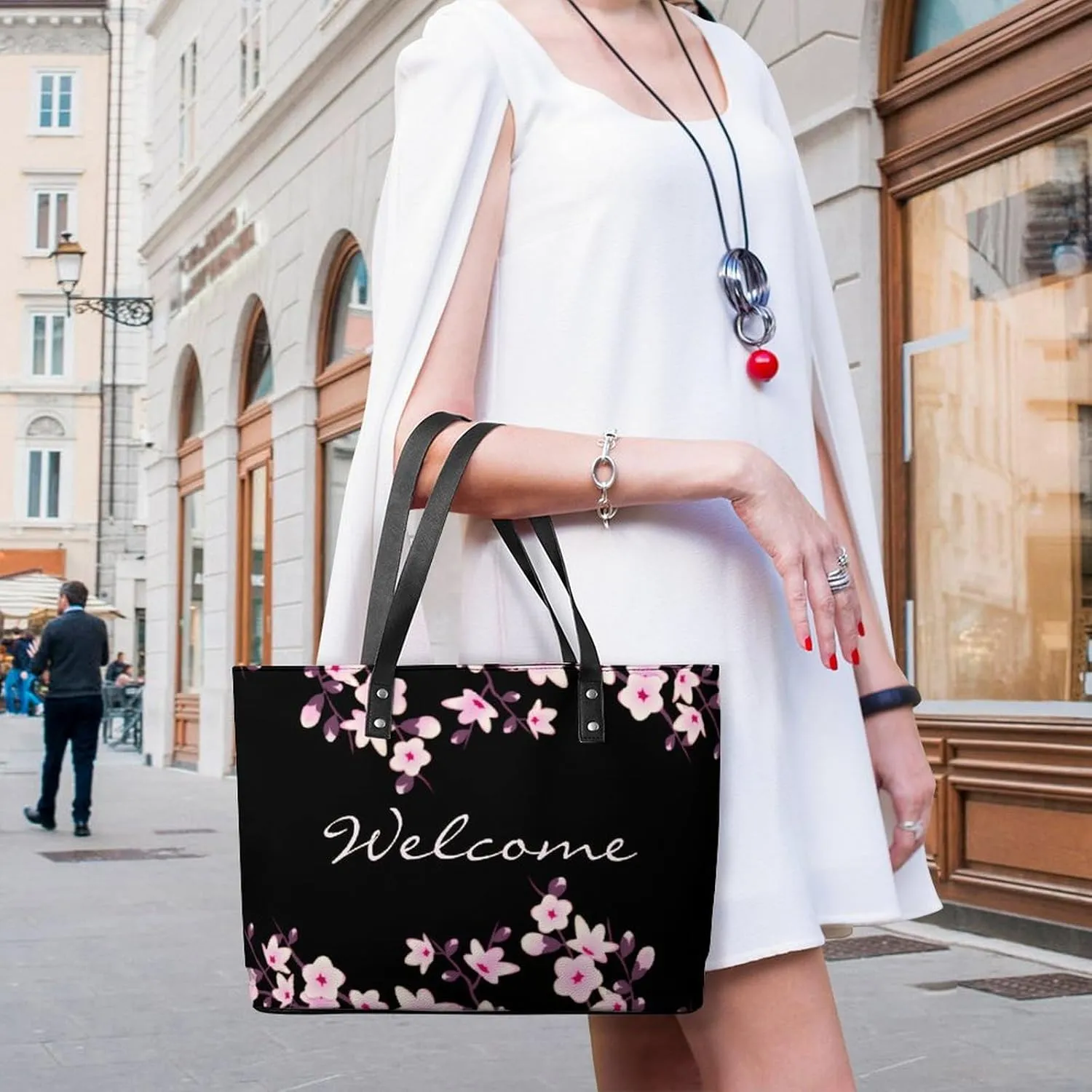 Pink Witch Gothic Pattern A Leather Handbag with Large Capacity And Portability