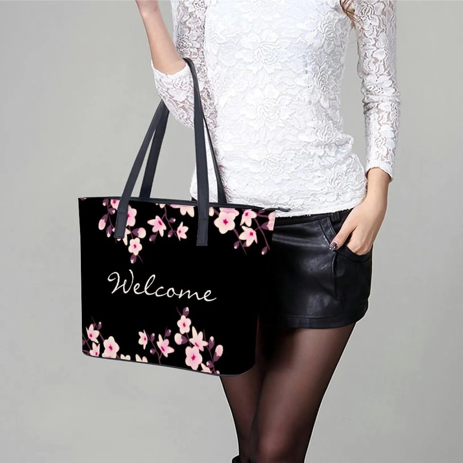 Pink Witch Gothic Pattern A Leather Handbag with Large Capacity And Portability