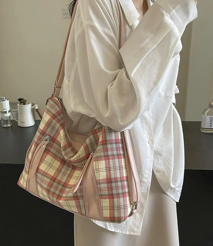 Plaid Hobo Bags fir Women Trendy Leather Shoulder Bag Purse Cute Slouchy Tote Bag Satchel Handbag Crossbody Bag