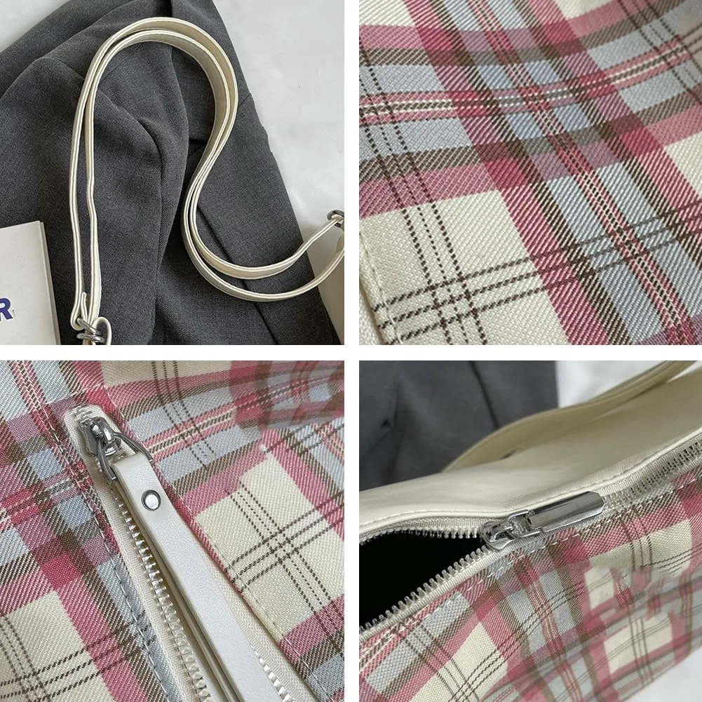 Plaid Hobo Bags fir Women Trendy Leather Shoulder Bag Purse Cute Slouchy Tote Bag Satchel Handbag Crossbody Bag