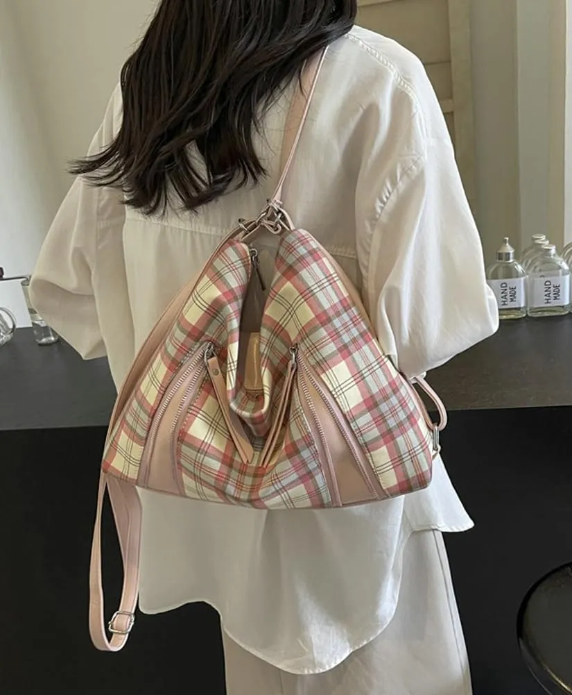Plaid Hobo Bags fir Women Trendy Leather Shoulder Bag Purse Cute Slouchy Tote Bag Satchel Handbag Crossbody Bag