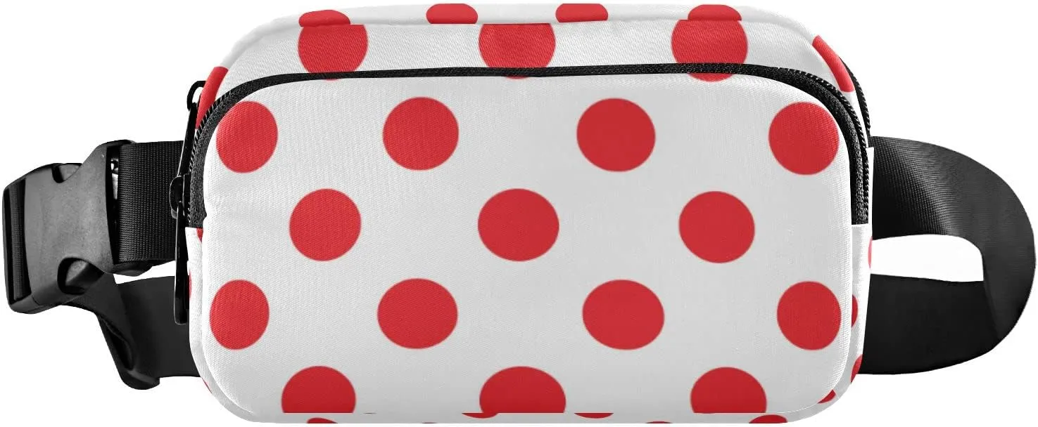 Polka Dot Red White Fanny Pack for Women Men Belt Bag Crossbody Waist Pouch Waterproof Everywhere Purse Fashion Sling Bag for Running Hiking Workout Walking
