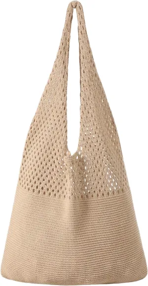Premillow Crochet Beach Tote Bags, Stylish Mesh Beach Bags Shoulder Bag for Women, Cute Summer Vacation Boho Tote Bag