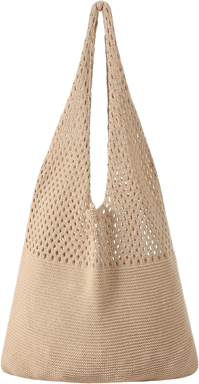 Premillow Crochet Beach Tote Bags, Stylish Mesh Beach Bags Shoulder Bag for Women, Cute Summer Vacation Boho Tote Bag
