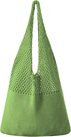 Premillow Crochet Beach Tote Bags, Stylish Mesh Beach Bags Shoulder Bag for Women, Cute Summer Vacation Boho Tote Bag