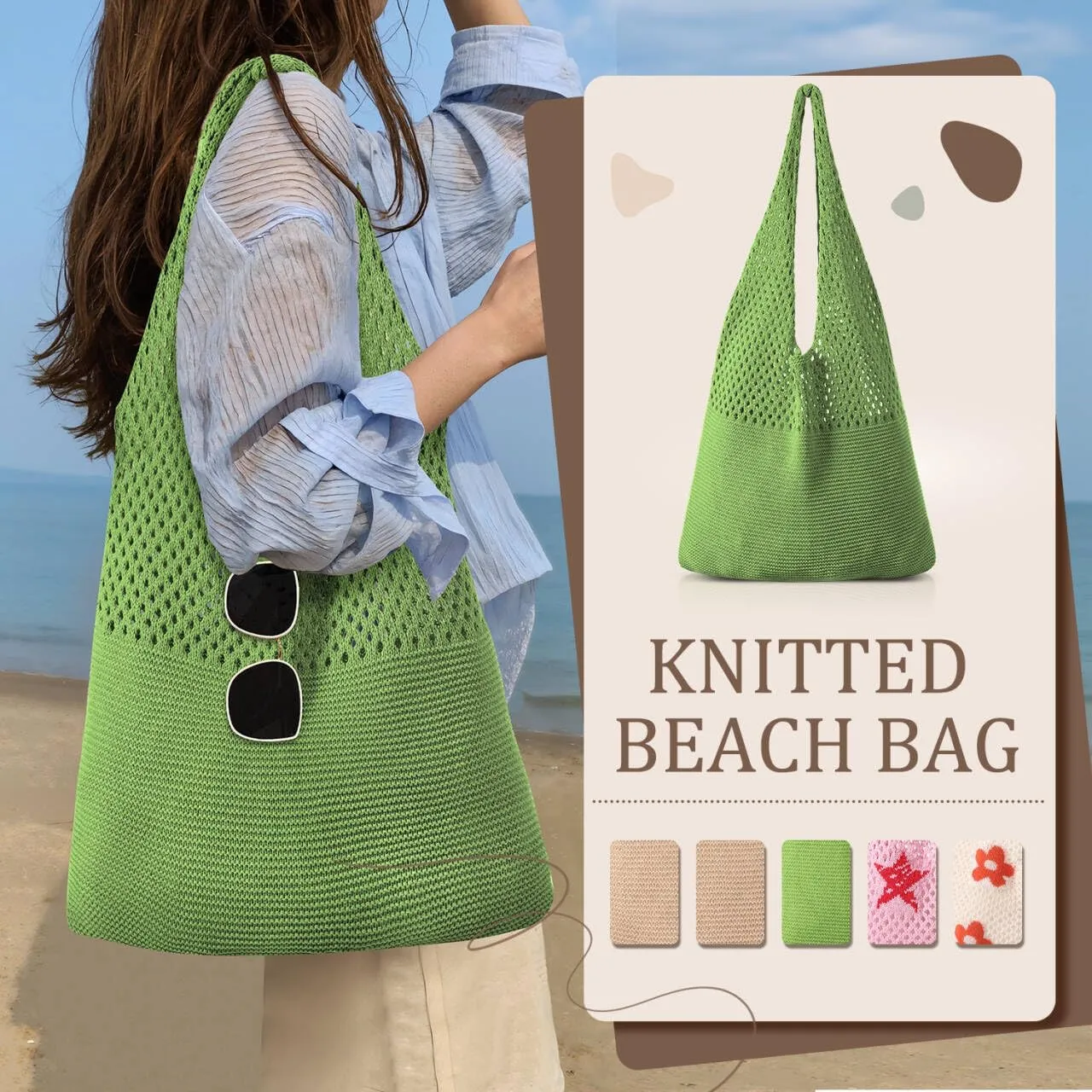 Premillow Crochet Beach Tote Bags, Stylish Mesh Beach Bags Shoulder Bag for Women, Cute Summer Vacation Boho Tote Bag