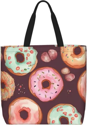 Pretty donuts Tote Bag for Women Hobo Handbags with Zipper Large Shoulder Bag Shopping Bags Travel Purse