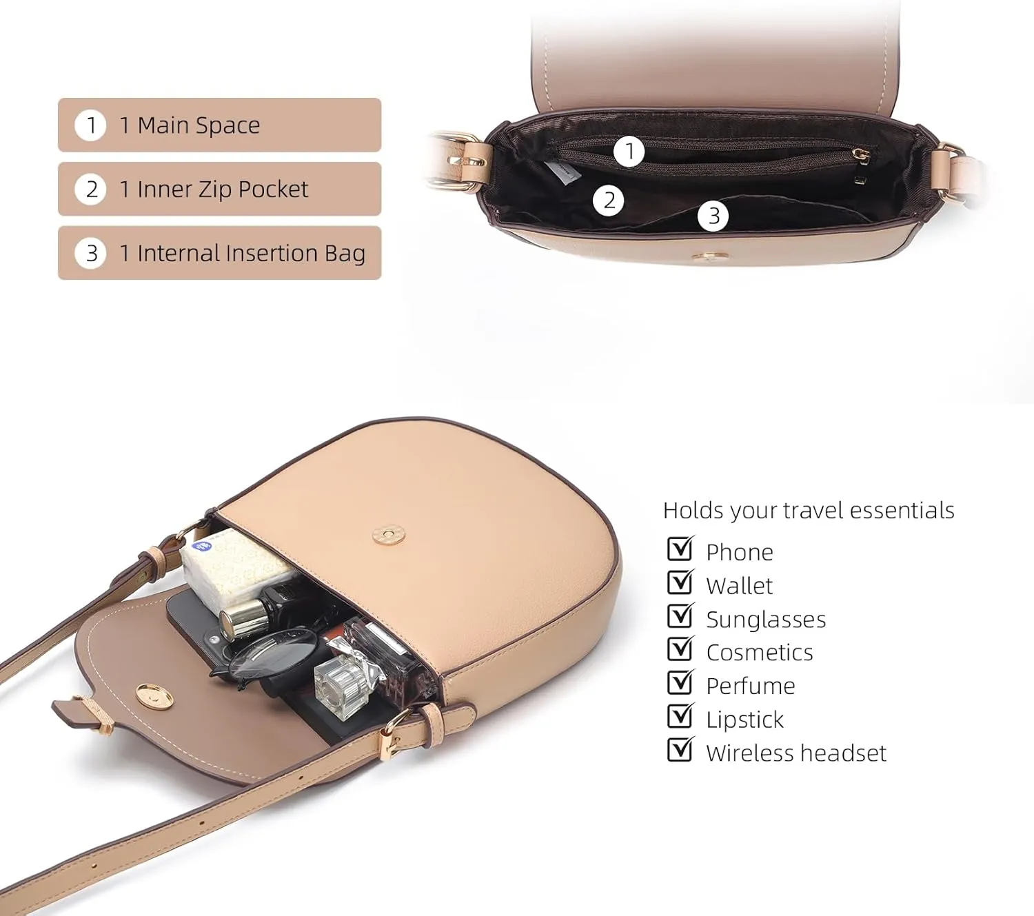 Prettyzys Crossbody Bags for Women- Saddle-Shaped Vegan Leather Purse, Waterproof & Stain-Resistant Small Crossbody Bag