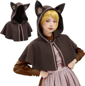 PROCOS Medieval Cowl Hood with Cat Ear Vintage Hat Cloak Cosplay Costumes Delicate Embroidered for Women