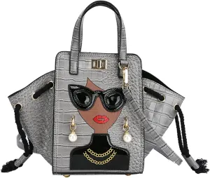 PU Leather 3D Lady Face Top Handle Satchel Handbag Crocodile Pattern Tote Purse Funky Shoulder Bag Unique Crossbodybag1627OWOISS