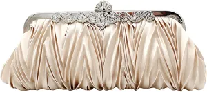 Purses and Handbags - Women's Pleated Silk Satin Evening Clutch Classic Wedding Party Purse Crossbody Bags (Color : Champagne)