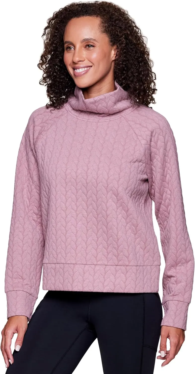 RBX Active Women's Ultra Soft Quilted Cowl Neck Pullover Sweatshirt