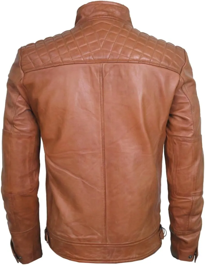 Real Leather Jacket Men - Motorcycle Soft Real SheepSkin Leather Jacket