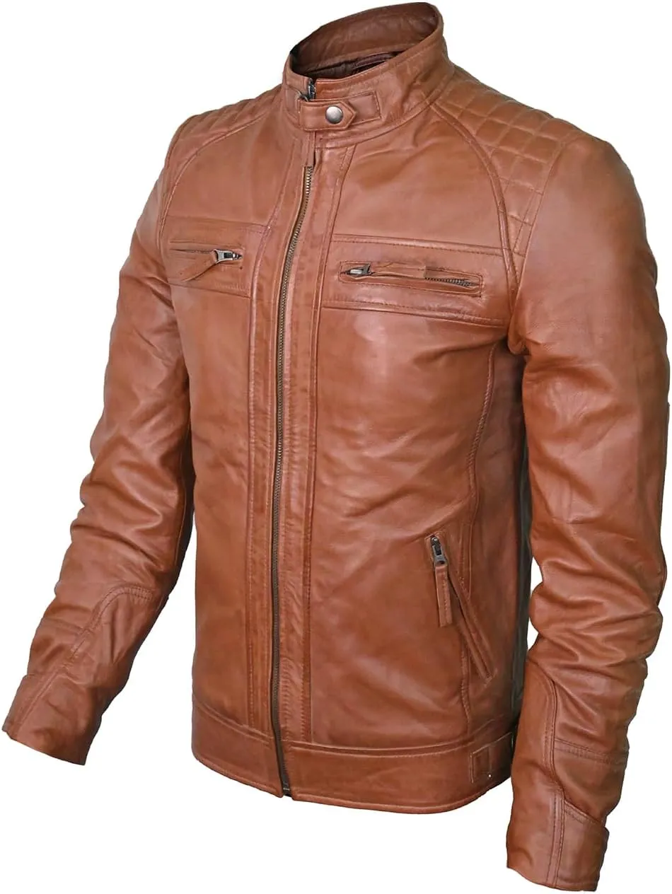 Real Leather Jacket Men - Motorcycle Soft Real SheepSkin Leather Jacket