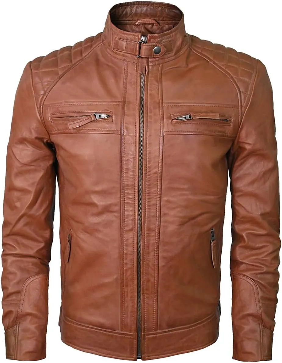 Real Leather Jacket Men - Motorcycle Soft Real SheepSkin Leather Jacket