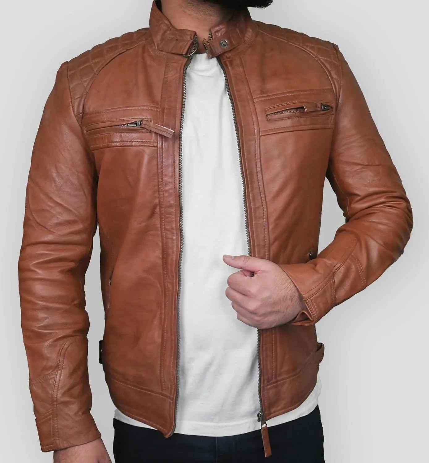 Real Leather Jacket Men - Motorcycle Soft Real SheepSkin Leather Jacket
