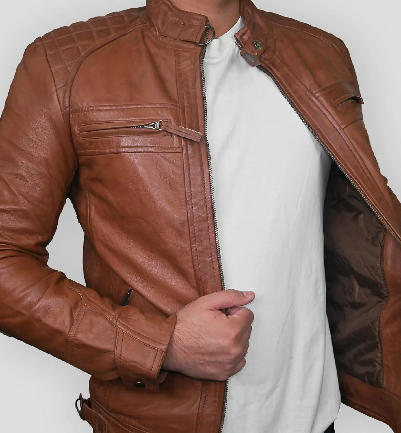 Real Leather Jacket Men - Motorcycle Soft Real SheepSkin Leather Jacket