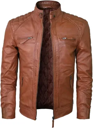 Real Leather Jacket Men - Motorcycle Soft Real SheepSkin Leather Jacket
