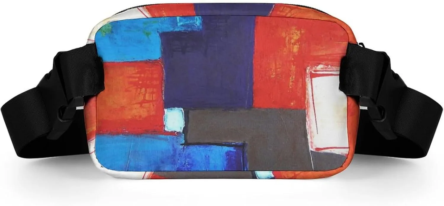 Red Blue Geometric Modern Abstract Art Fanny Pack Belt Bag with Adjustable Strap Waist Packs Small Pouch Crossbody Bags for Hiking Running Cycling Traveling