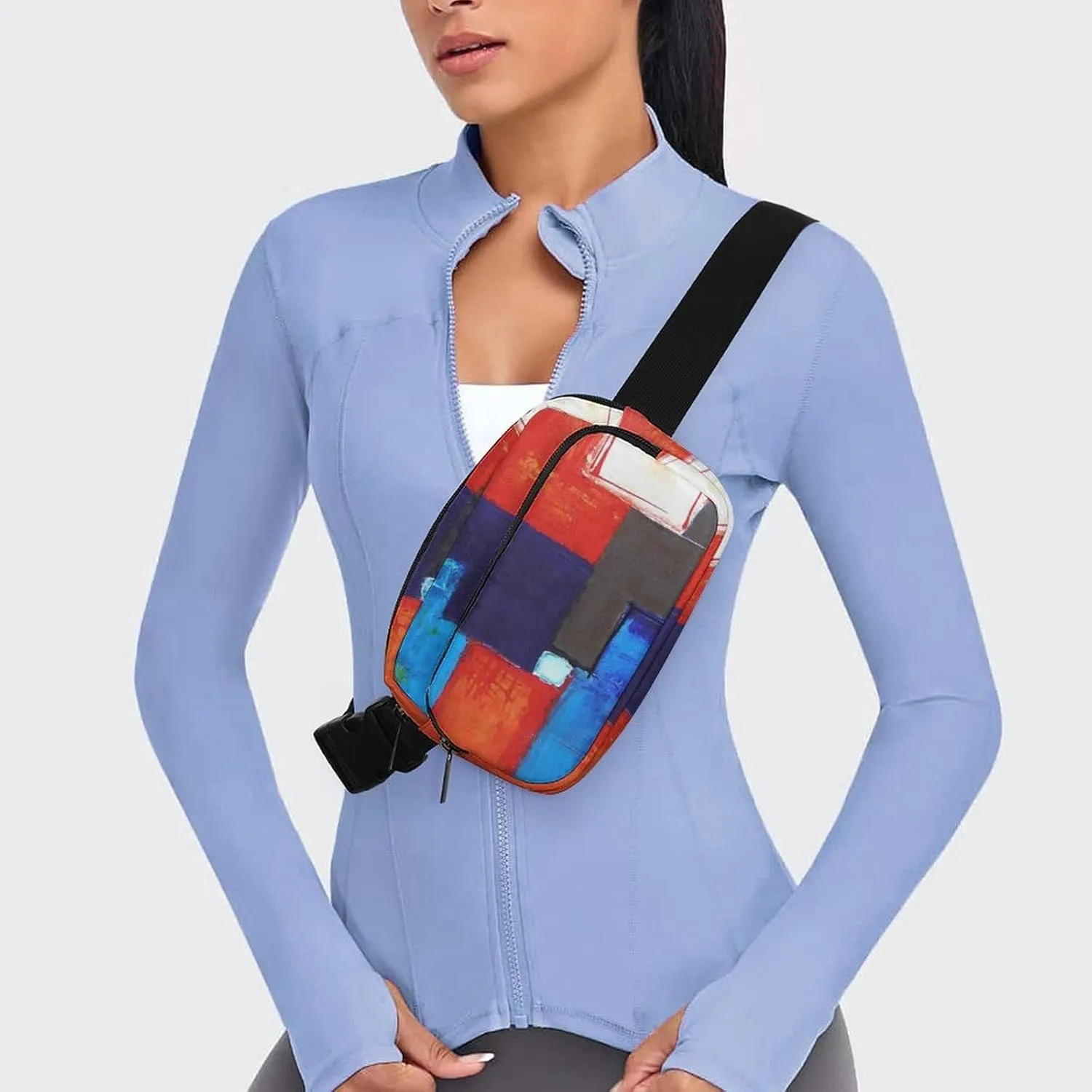 Red Blue Geometric Modern Abstract Art Fanny Pack Belt Bag with Adjustable Strap Waist Packs Small Pouch Crossbody Bags for Hiking Running Cycling Traveling