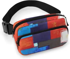 Red Blue Geometric Modern Abstract Art Fanny Pack Belt Bag with Adjustable Strap Waist Packs Small Pouch Crossbody Bags for Hiking Running Cycling Traveling