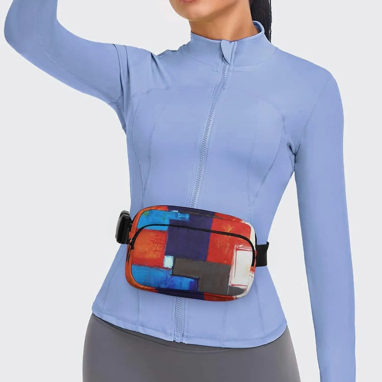 Red Blue Geometric Modern Abstract Art Fanny Pack Belt Bag with Adjustable Strap Waist Packs Small Pouch Crossbody Bags for Hiking Running Cycling Traveling