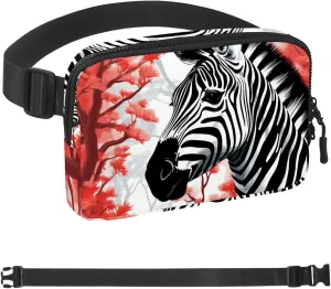 Red Tree Zebra Fanny Packs for Women Men, Crossbody Belt Bag with Zipper Pockets,Waterproof Waist Packs with Adjustable Strap for Workout Running Traveling Hiking