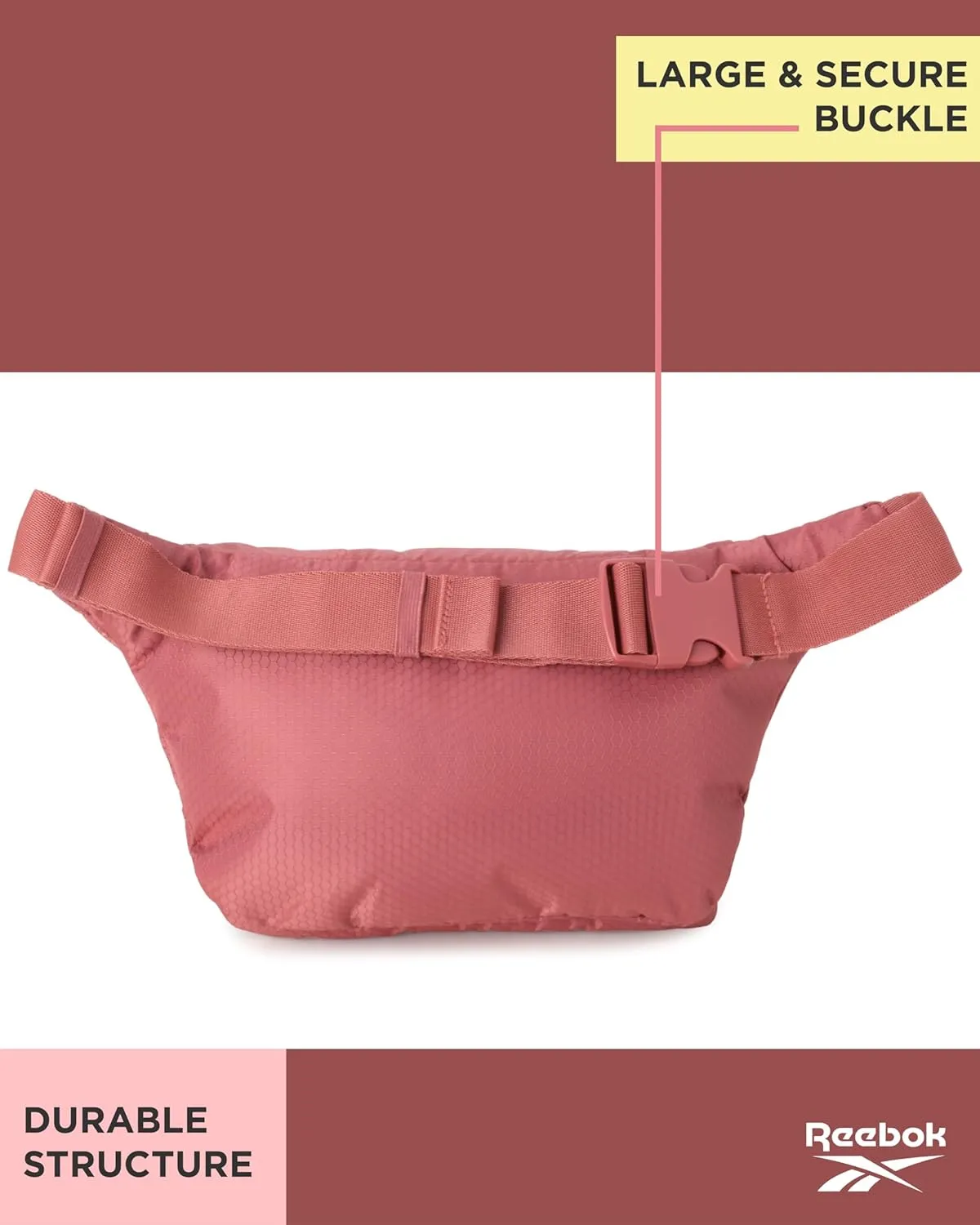Reebok Fanny Pack - Lightweight Stylish Crossbody Waist Belt Bags for Women and Men with Adjustable Strap, Size One Size, Davis Rose