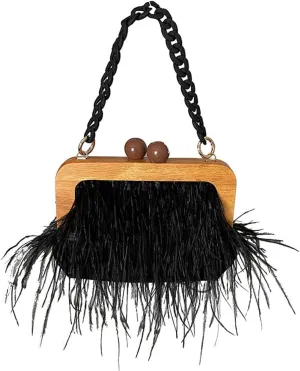 Retro Ostrich Feather Women's Evening Handbags Shell Tassel Party Clutch Purses Tote Bags for Women Party Banquet Prom Black