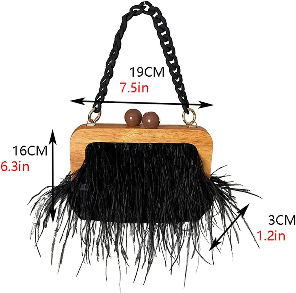 Retro Ostrich Feather Women's Evening Handbags Shell Tassel Party Clutch Purses Tote Bags for Women Party Banquet Prom Black