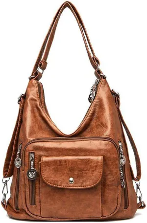 Retro Shoulder Bag for Women PU Leather Classic Satchel Outdoor Handbag and Purse Convertible Rucksack Travel Backpackbag710OWOISS