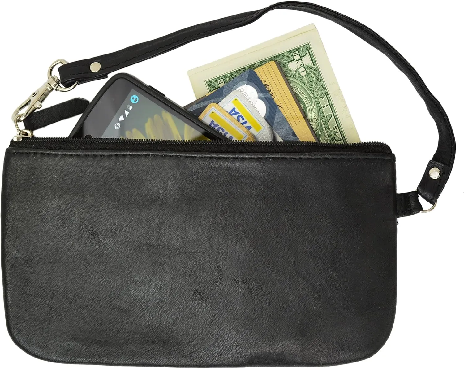 RFID Safe Soft-Sided Premium Leather Zippered Wristlet Wallet.