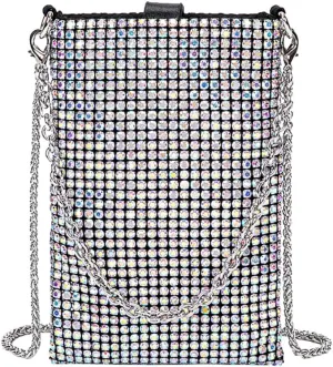 Rhinestone Crossbody Cell Phone Purse Wallet Classic Shoulder Strap Evening Clutch Purses Crystal Party Handbags
