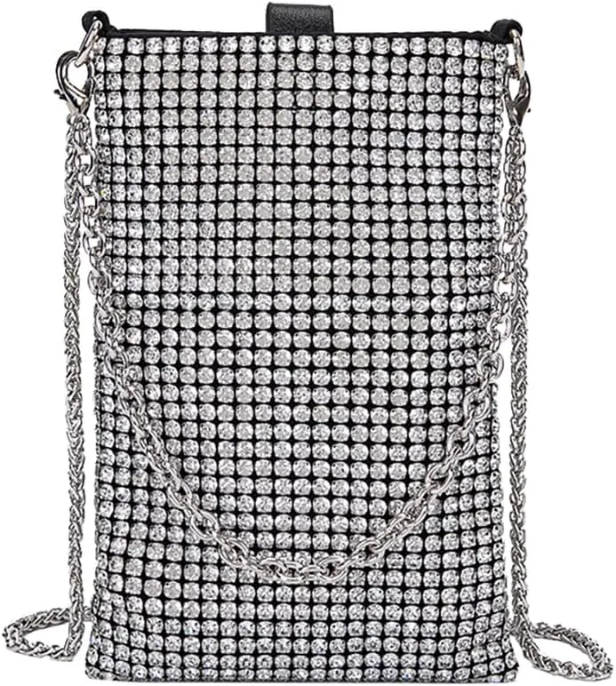 Rhinestone Crossbody Cell Phone Purse Wallet Classic Shoulder Strap Evening Clutch Purses Crystal Party Handbags