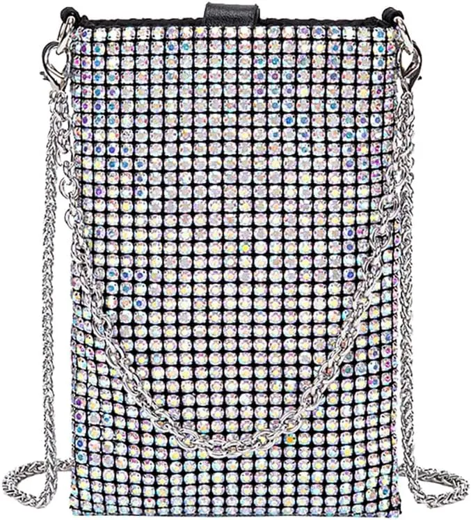 Rhinestone Crossbody Cell Phone Purse Wallet Classic Shoulder Strap Evening Clutch Purses Crystal Party Handbags