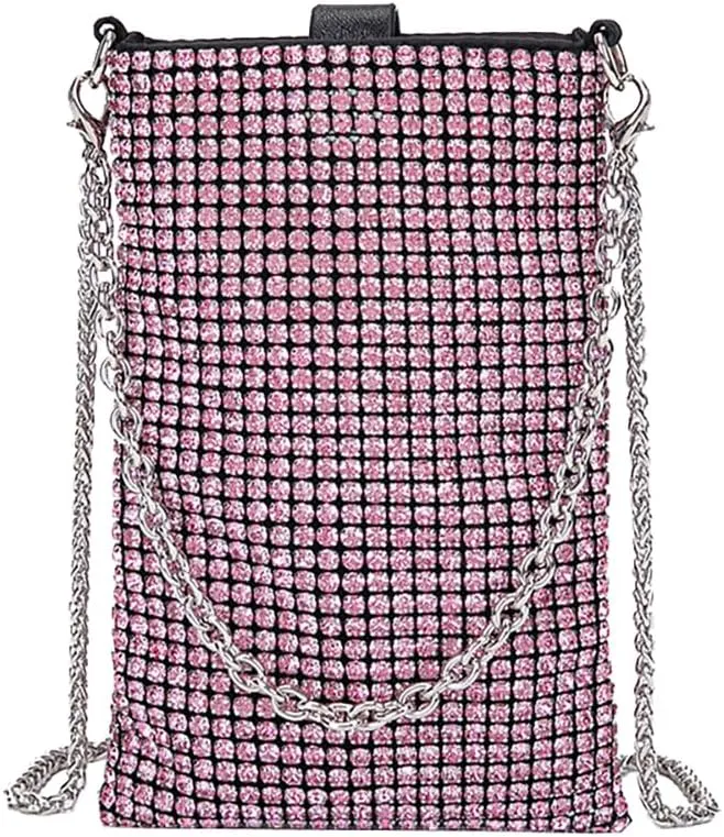 Rhinestone Crossbody Cell Phone Purse Wallet Classic Shoulder Strap Evening Clutch Purses Crystal Party Handbags