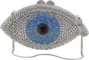 Rhinestone Purses for Women Women's Evening Handbags Unique Purses Bling Purse Money Bags for Party Evil Eye Clutch Silver