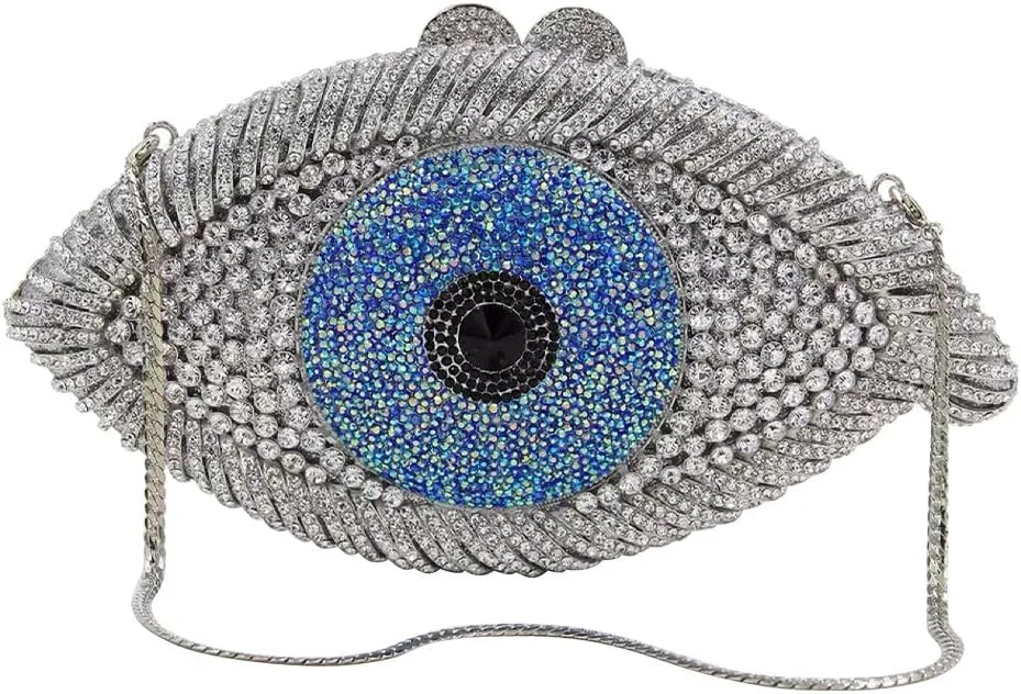 Rhinestone Purses for Women Women's Evening Handbags Unique Purses Bling Purse Money Bags for Party Evil Eye Clutch Silver